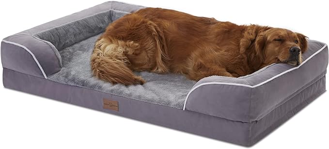 Waterproof XL Dog Bed Orthopedic Foam Dog Beds, Extra Large Dog Bed with Bolster, Washable Dog Bed Sofa Pet Bed with Removable Cover & Non-Slip Bottom(X-large,Purple)