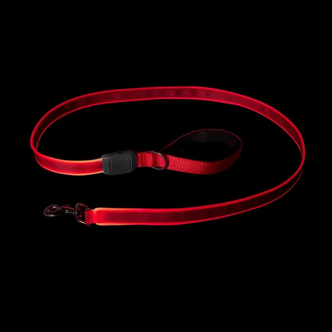 Nite Ize NiteDog Rechargeable LED Leash - Rechargeable LED Light Dog Leash with Padded Handle - Dog Walking Accessories for Walking & Running - 5 Feet, Red