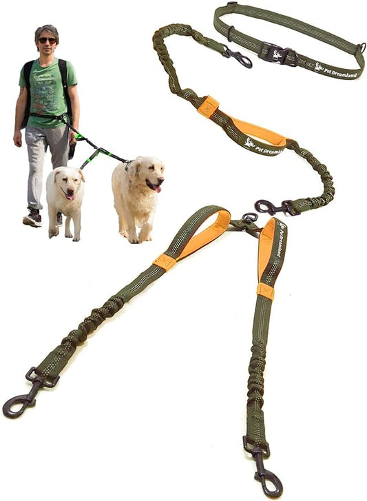Exquisite Double Running Waist Leash for Large Dogs | Retractable Dog Leash 2 Dogs | Hands Free Leash for for Large Dogs | Two Dog Leash for Large Dogs | Leash for Big Dogs | HandsFree Dog Leash