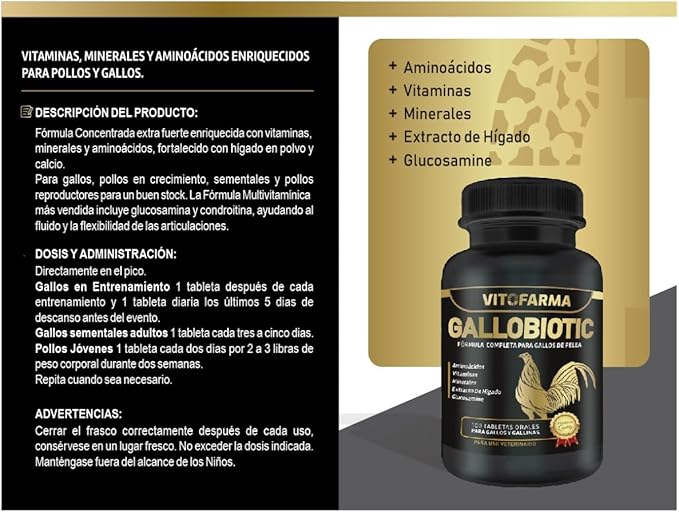 Gallobiotic Natural Multivitamin for Rooster, Hens - 100 Tablets | Vitamina Completas para Gallos