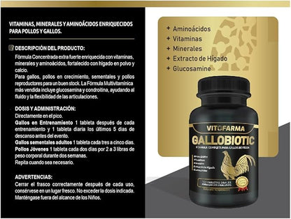 Gallobiotic Natural Multivitamin for Rooster, Hens - 100 Tablets | Vitamina Completas para Gallos