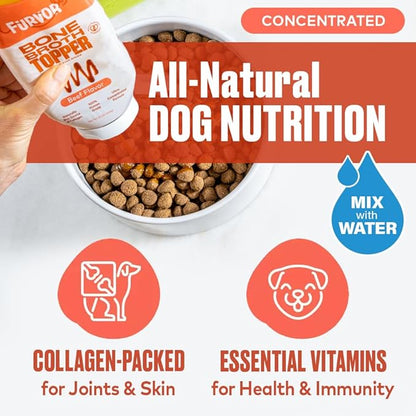 Beef Bone Broth for Dogs - Collagen Protein Supplement for Digestion, Mobility, Coat, Immune System, Healthy Dog Food Topper, Meal Boost Gravy, Grain Free, Just Add Water, Made in USA 16 oz