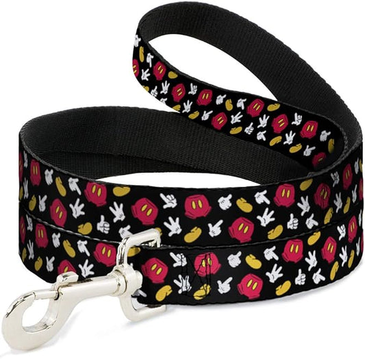 Buckle-Down Dog Leash Mickey Mouse Costume Elements Scattered Black Available in Different Lengths and Widths for Small Medium Large Dogs and Cats, Multicolor, 6 feet long - 1" wide, DL-6FT-WDY351