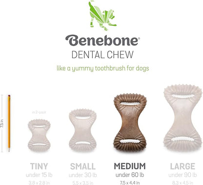 Benebone 2-pack Wishbone/Dental Durable Dog Chew Toys, Dog Toys for Aggressive Chewers, Real Bacon, Made in USA, Medium