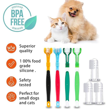Dog Toothbrush Finger Set, Canine Toothbrush Kit for Dental Care with 3 Silicone Finger Brush - 3 Sided Pet Tooth Brush for Dogs and Cats Teeth Cleaning