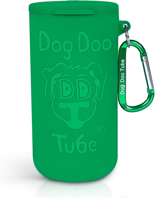 Dog Doo Tube Reusable Dog Poop Holder For Dog Walkers - Carries Used Dog Poop Bags - Tight Fitting Lid Keeps in Odors - Dog Waste Carrier - Attachable to Dog Leash, Harness or Waist (XLarge, Green)