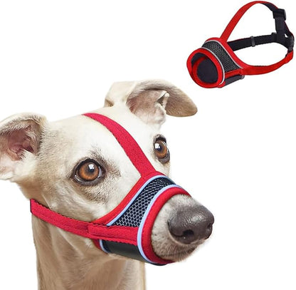 New Dog Muzzle, Breathable Drinkable Mesh Muzzle for Dogs,Anti Biting Barking Chewing,Grooming Muzzle for Dog with Anti-Drop Adjustable Anti-Drop &Shiny Reflective Strap in Night (Red, S)