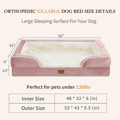 XXL Orthopedic Dog Bed, Waterproof Orthopedic Foam Extra Large Dog Beds, Washable Dog Sofa Bed with Removable Cover & Non-Slip Bottom(XX-large,Pink)