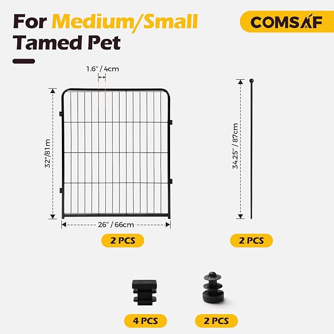 ComSaf Dog Playpen Indoor, 32" Height 2 Panels Metal Dog Fence,Playpen for Medium/Small Dogs, Portable Pet Puppy Playpen for Indoor