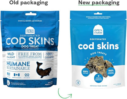 Open Farm Dehydrated Cod Skin Grain-Free Dog Treats, One-Ingredient Gently Cooked Pacific Fish Recipe with No Artificial Flavors or Preservatives, 2.25 oz