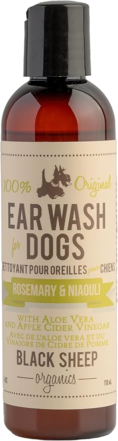 Natural Dog Ear Cleaner Solution - Dog Itchy Ears Treatment - Eliminates Odor & Waxy Buildup - Gentle Dog Ear Wash Formula - Made in Canda by Black Sheep Organics (4 fl oz)