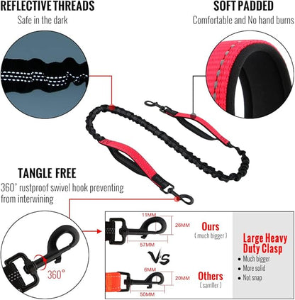 Plutus Pet Hands Free Dog Leash, Soft Padded Dual Handle Retractable Bungee Leash with Reflective Stitches, Adjustable Wasit Leash for Dog Walking Running Jogging, for Medium Large Dogs