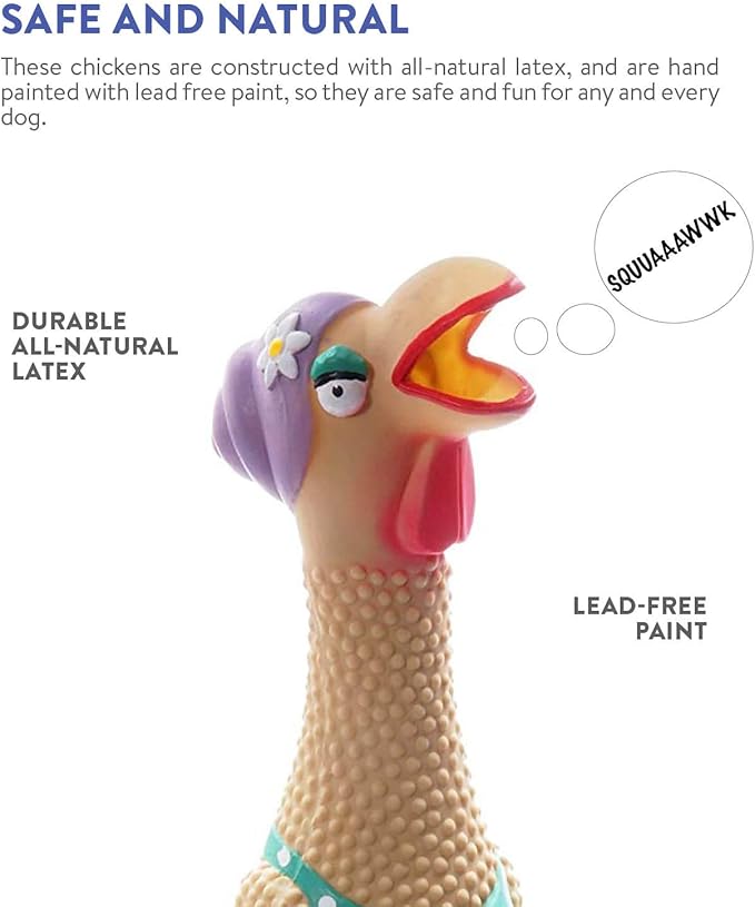Outward Hound Squawkers Grandma Hippie Chick Latex Rubber Chicken Interactive Dog Toy, Large
