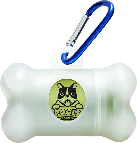 Pogi's Dog Poop Bag Dispenser with Metal Carabiner Clip - Includes 1 Dog Poop Bag Holder for Leashes & 15 Compostable Poop Bags for Dogs