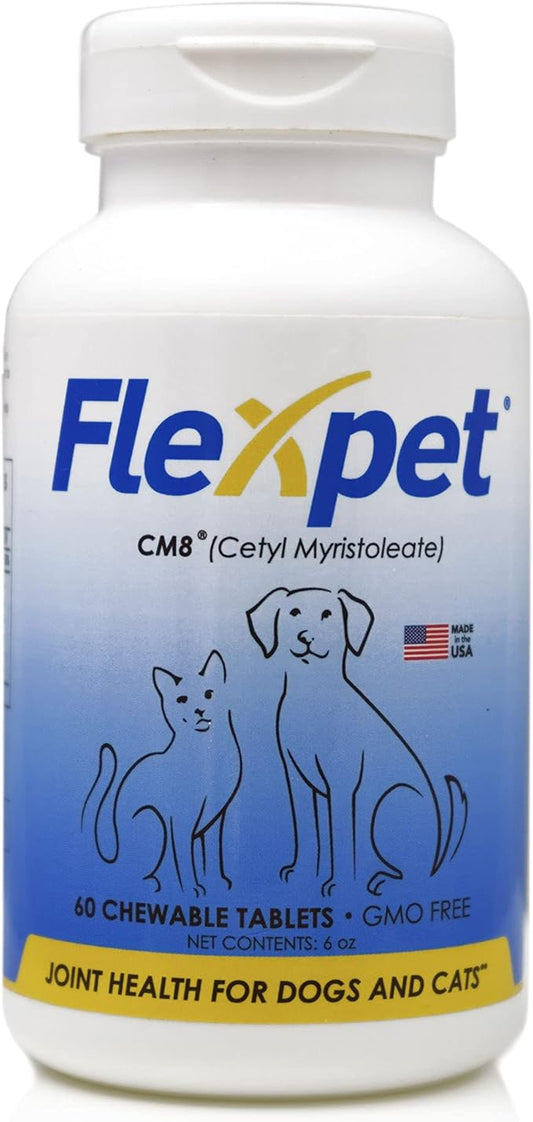 with CM8 Chewable Tablets for Joint Pain Relief in Dogs; Hip & Joint Pain Supplement Containing Cetyl Myristoleate (CM8) & Glucosamine: Single Bottle - 60 Chewable Tablets