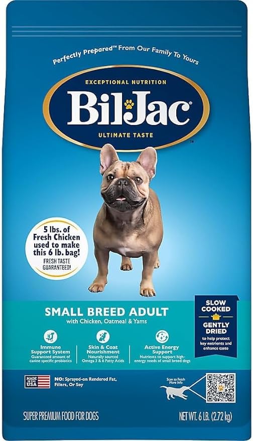 Bil-Jac Dry Dog Food Small Breed Adult Formula 6lb Bag (2-Pack) - Chicken, Oatmeal & Yams - Super Premium Since 1947