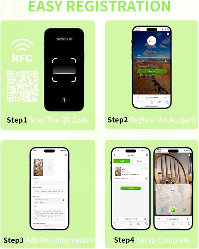 Joytale [ NO APP Required ] Silent Silicone QR Code Dog Tag, Slide On Dog Tags for 1.2-1.6Inch Wide Collars or Vest, NFC Pet Online Profile, Scan QR to Send Location Alert Email, Green, L