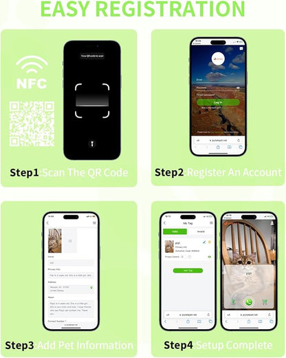 Joytale [ NO APP Required ] Silent Silicone QR Code Dog Tag, Slide On Dog Tags for 1.2-1.6Inch Wide Collars or Vest, NFC Pet Online Profile, Scan QR to Send Location Alert Email, Green, L