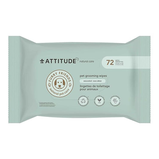 ATTITUDE Pet Grooming Wipes, Hypoallergenic Plant and Mineral-Based Ingredients, Vegan and Cruelty-Free Biodegradable Products, Unscented, 72 count