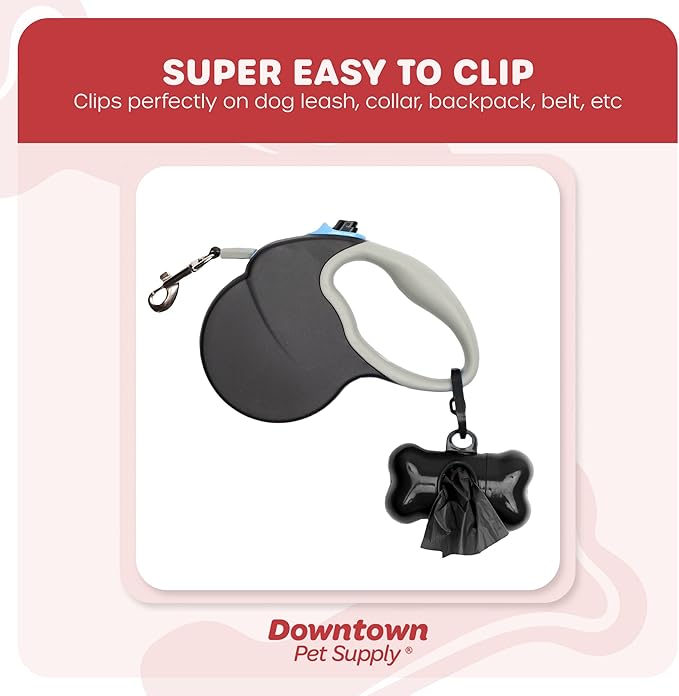 Downtown Pet Supply 220 Count Dog Poop Bags Refills with Leash Clip and Bone Bag Dispenser, Black - Dog Waste Bags Unscented and Leak-Proof with Dog Poop Bag Dispenser - 12.5 x 8.5"