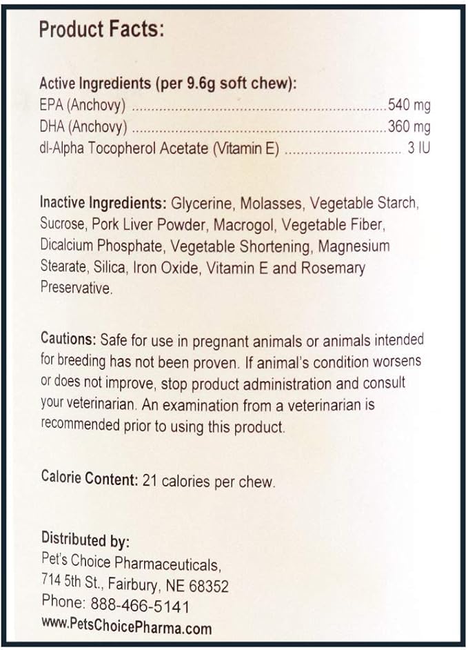 Pet’s Choice Pharmaceuticals Skin & Coat, Omega-3 Soft Chews for Large to Giant Dogs, 150 ct