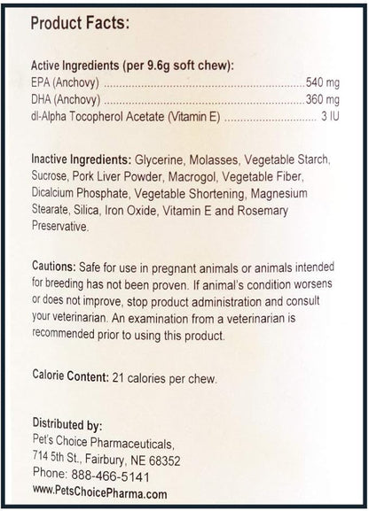 Pet’s Choice Pharmaceuticals Skin & Coat, Omega-3 Soft Chews for Large to Giant Dogs, 150 ct