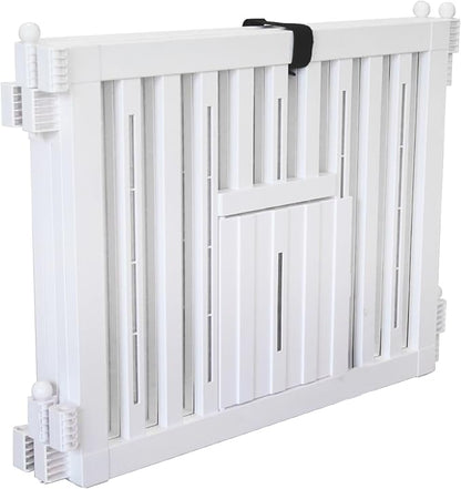 RIZZARI Foldable Plastic Dog Playpen, 4 Panels Pet Fence with Doors for Small Cats and Dogs, Portable Pet Barrier for Indoor and Outdoor, Easy to Assemble (White with Door)