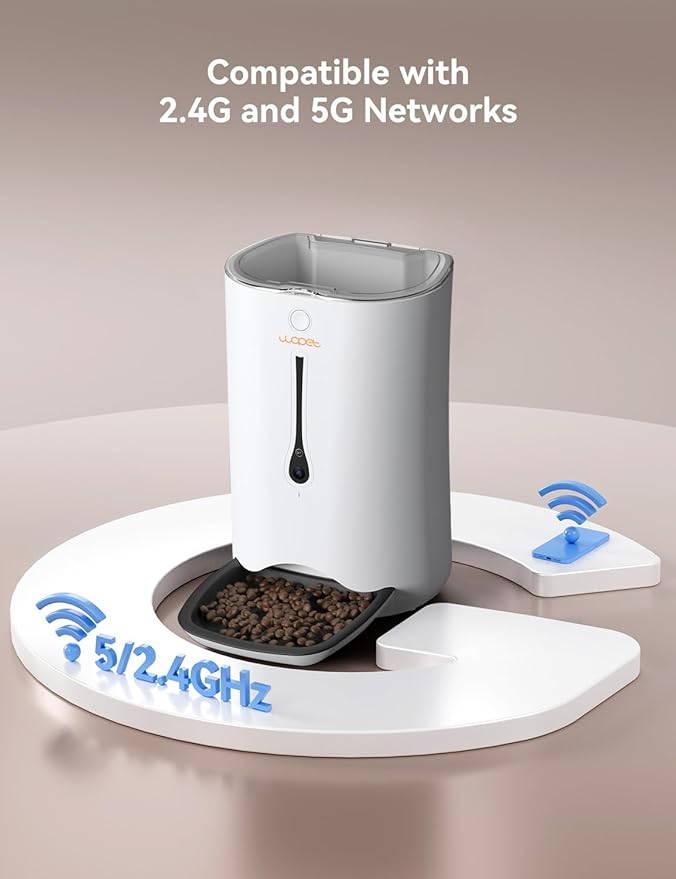 WOPET 7L Automatic Dog Feeder with Camera, 5G WiFi Automatic Cat Food Dispenser, Automatic Cat Feeder with Timer Programmable, HD Camera for Voice and Video Recording