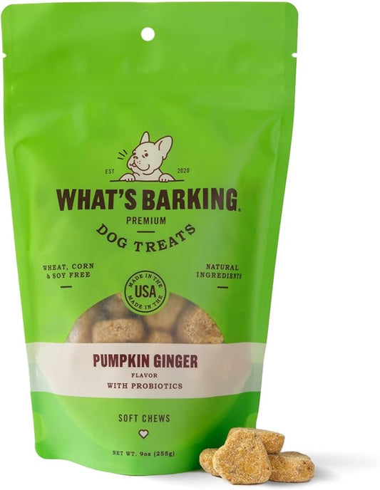 What's Barking Pumpkin Ginger Soft Chews - Premium Chewy Dog Treats, Probiotic, Natural Ingredients, No Wheat, Made in USA - 6 oz (Pack of 1)