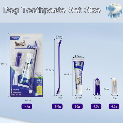 Pet Dog Dental Care Fresh Breath Kit with Dog Toothpaste, Dog Toothbrush and Finger Brush, Reduces Plaque & Cleans Tartar, Healthy & Clean Dog Teeth, Pet Toothpaste, Beef Flavor