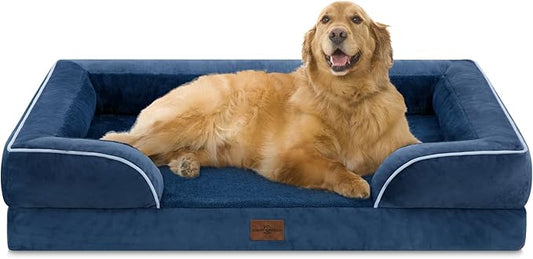 Extra Large Dog Beds, Waterproof Orthopedic Foam Dog Beds, XL Dog Bed with Bolster, Washable Dog Bed Sofa Pet Bed with Removable Cover & Non-Slip Bottom(X-large,Navy Blue)