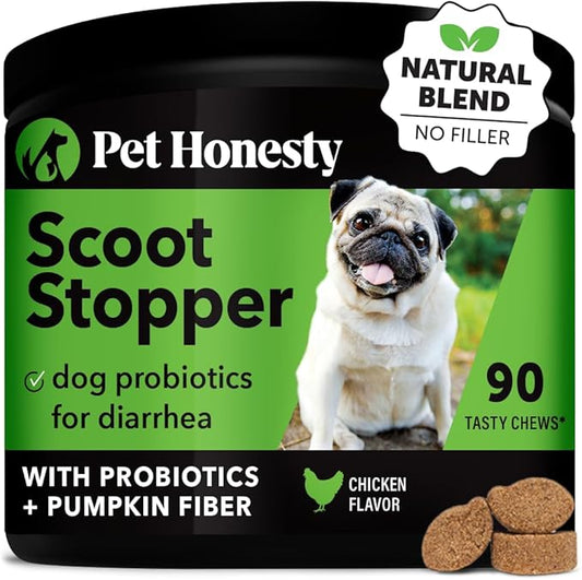 Pet Honesty Scoot Stopper - Digestion & Health Supplement for Dogs - Dog Anal Gland Support, Diarrhea & Bowel Support, Fiber & Dog Probiotics and Digestive Enzymes (90 ct)