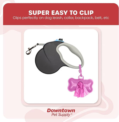 Downtown Pet Supply 220 Count Dog Poop Bags Refills with Leash Clip and Bone Bag Dispenser, Pink - Dog Waste Bags Unscented and Leak-Proof with Dog Poop Bag Dispenser - 12.5 x 8.5"