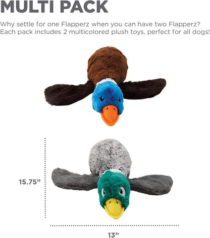 Outward Hound Flapperz Plush Crinkle Duck Dog Toy, 2-Pack - Grunt, Crinkle & Flop, Small