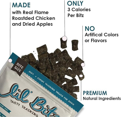 Lil' Bitz Flame Roasted Chicken Training Treats for All Dog Breeds - Low Calories, Grain Free, Natural Ingredients, NASC Compliance - Perfect Reward for Dogs of Every Size (3 Pack)