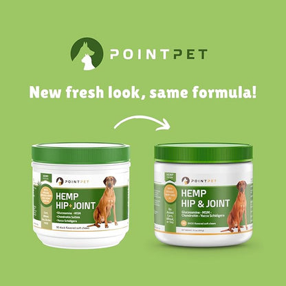 Hemp Hip and Joint Supplement for Dogs with Hemp Oil, Glucosamine Chondroitin, MSM, Omega 3&6, Promotes Healthy Normal Cartilage Development and Healthy Joints