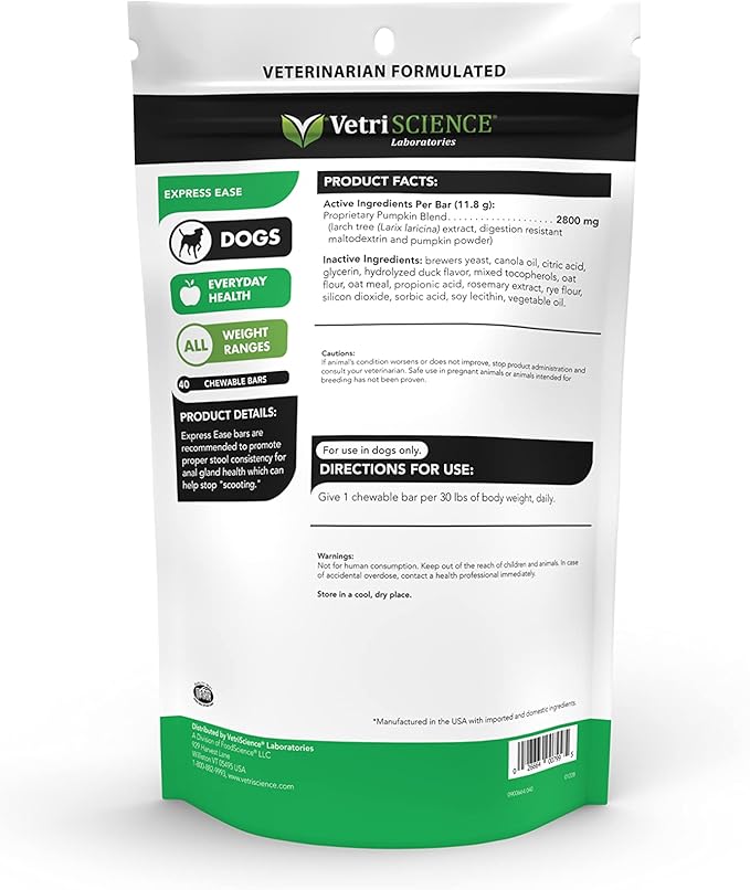 VETRISCIENCE Laboratories 40 Count Express Ease, Anal Gland and Digestive Support Bar