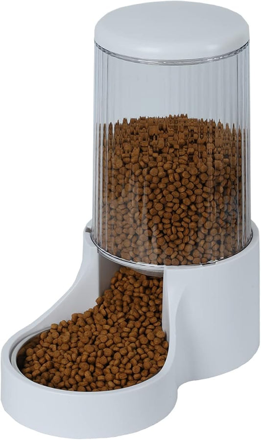 Automatic Cat Feeder, 3.8L Large Automatic Cat Feeders Gravity Cat Food Dispenser with Detachable Top Lid, Visible Bottle and Stainless Steel Bowl for Cat, Dog and Pet (White)