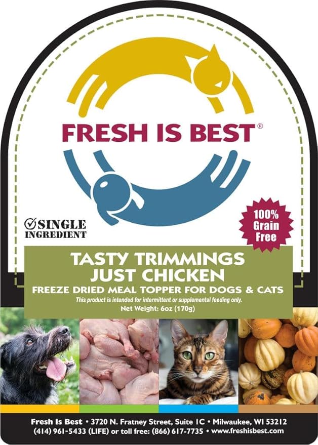 Fresh Is Best - Tasty Trimmings Freeze Dried Raw Meal Topper for Dogs & Cats - Just Chicken, 6 Ounces