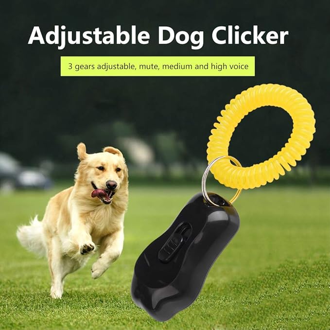 Yosoo Clicker Dog Training, Adjustable 3 Gears Pet Dog Training Clicker Shaped with Wrist Strap for Cats Birds(Black)