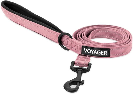 Voyager Reflective Dog Leash with Neoprene Handle, 6ft Long, Supports Small, Medium, and Large Breed Puppies, Cute and Heavy Duty for Walking, Running, and Training - Pink, L