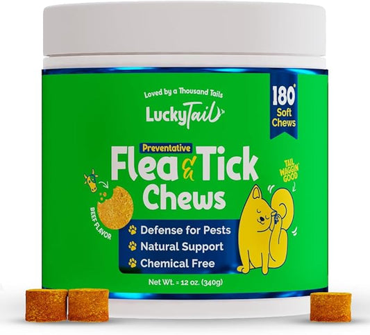 LuckyTail’s Natural Flea and Tick Prevention for Dogs - Brewers Dried Yeast with Garlic for Dogs - Vitamin B Supplements for Dogs - Made in The USA - Aprox. 180 Soft Chews