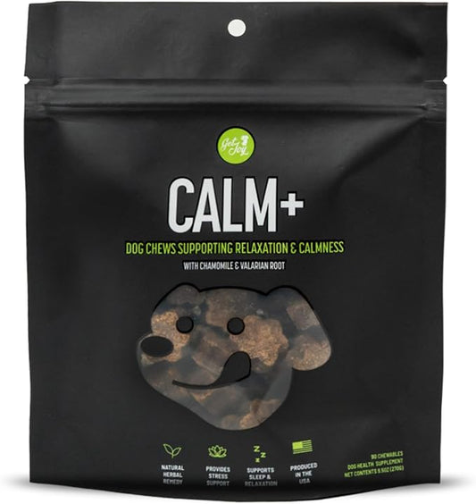 Calm+ Stress Support Dog Supplement Chews, 90 Soft Chews, Chicken Flavor, Supports Sleep & Relaxation, with Chamomile & Valerian Root, PhD Animal Nutritionist Formulated, Produced in USA