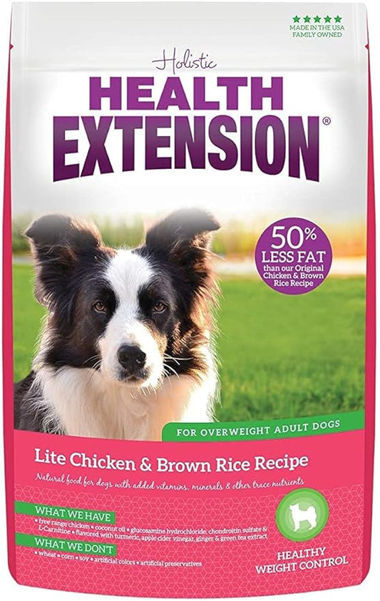 Health Extension Weight Control Dry Dog Food, Natural Food for Overweight Adult Dogs with added Vitamins & Mineral, Lite Chicken & Brown Rice Recipe (15 lbs / 6.8 kg)