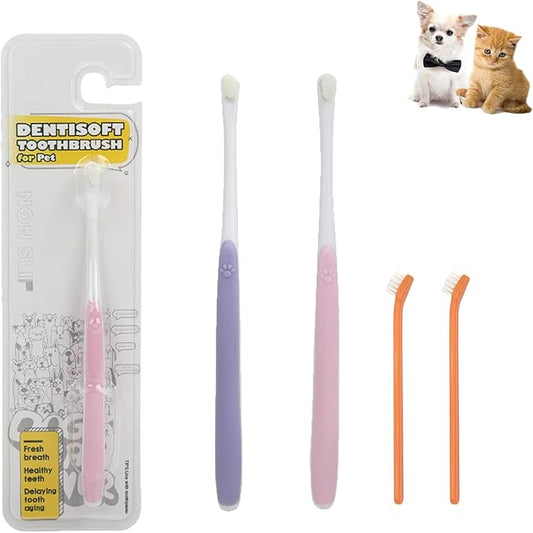 JGocot Small Dog Toothbrush,|Micro Brush Head|Nano Bristle|Soft Pet Toothbrush for Sensitive Gum&Teeth, Dog Teeth Cleaning Kit for Puppy, Kitten, Cats&Miniature Toy Size Dogs-Pink&Purple