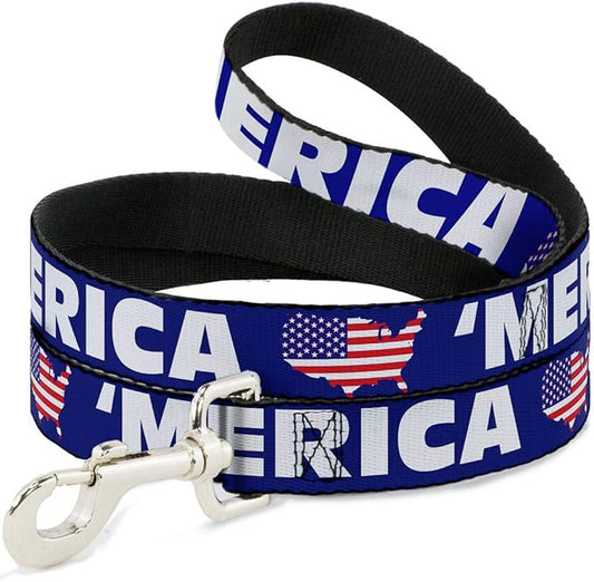 Dog Leash Merica USA Silhouette Blue White Us Flag 6 Feet Long 1.5 Inch Wide