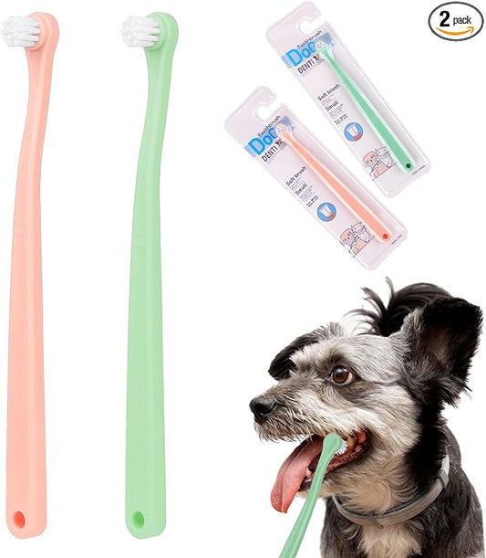 2 Pack Dog Toothbrush Pet Toothbrush Cat Tooth Brush Puppy Toothbrush Mini Head Soft Dog Tooth Brush Deep Clean Kit, Portable Travel Friendly and Easy to Use for Puppy, Kitten, Small Dog & Cat
