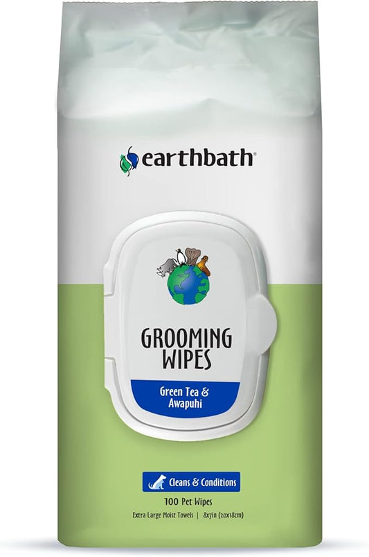 earthbath, Green Tea & Awapuhi Grooming Wipes - Dog Wipes for Paws and Butt, Best Pet Wipes for Dogs & Cats, Made in USA, Cruelty-Free Dog Cleaning Wipes, Removes Dirt & Dander - 100 Count (1 Pack)