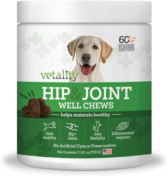 Well Chews | Soft Chew Supplements for Dogs | 60 Count | Made in USA (Hip + Joint)