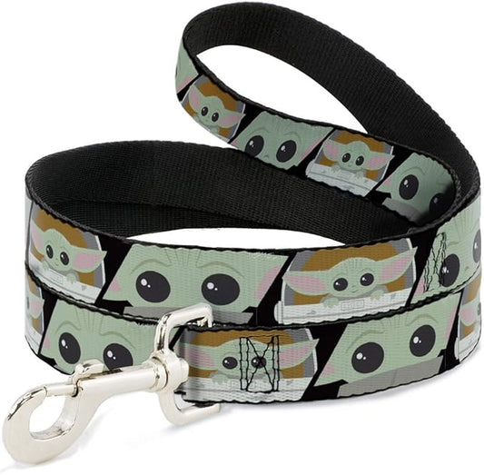 Star Wars Pet Leash, Dog Leash, Star Wars The Child Chibi Face Blocks Black, 4 Feet Long 1.5 Inch Wide